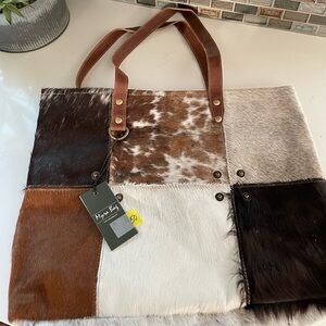 S1163 multi patch cowhide tote